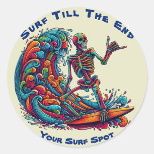 Colorful Skeleton Surfer Classic Round Sticker