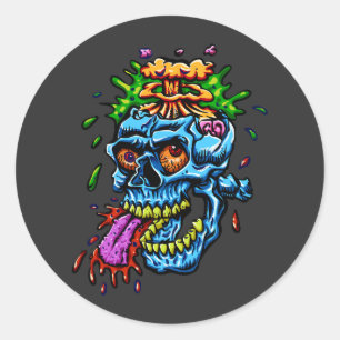 Colorful Skull Explosion Classic Round Sticker