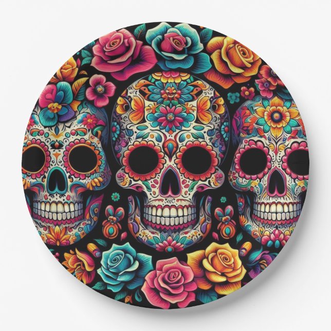 Colorful skull paper plates! paper plate (Front)