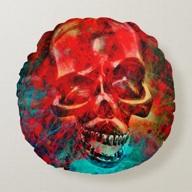 Colorful skull round pillow (Front)