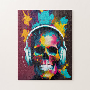 Colorful Skull with Headphones Design Jigsaw Puzzl Puzzle
