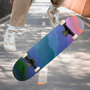 Colorful Sky Mountain Forest Ombre Pink Blue Green Skateboard