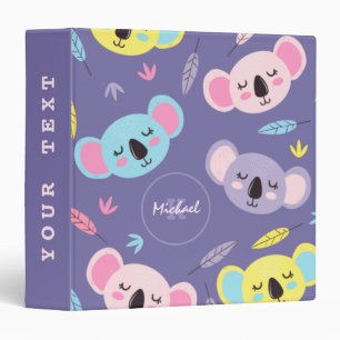 Colorful Sleeping Koala Pattern Name & Initial Kid Binder