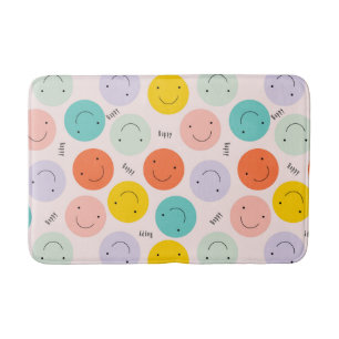 Colorful Smiling Happy Face Pattern Bath Mat