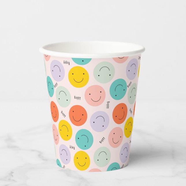 Colorful Smiling Happy Face Pattern Paper Cups (Front)