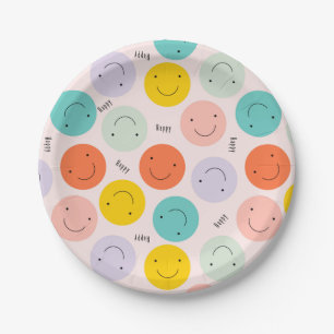 Colorful Smiling Happy Face Pattern Paper Plate