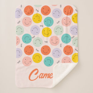 Colorful Smiling Happy Face Pattern Sherpa Blanket