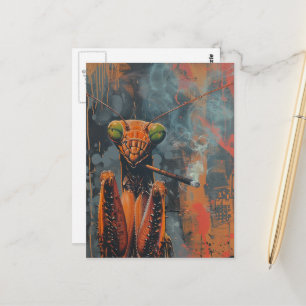 Colorful Smoking Mantis Surreal Postcard