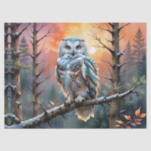 Colorful Snowy owl in Autumnal Forest Tissue Paper