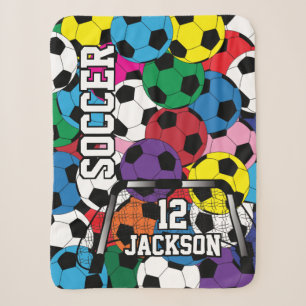 Colorful Soccer Ball Collage with Text Sherpa Blanket