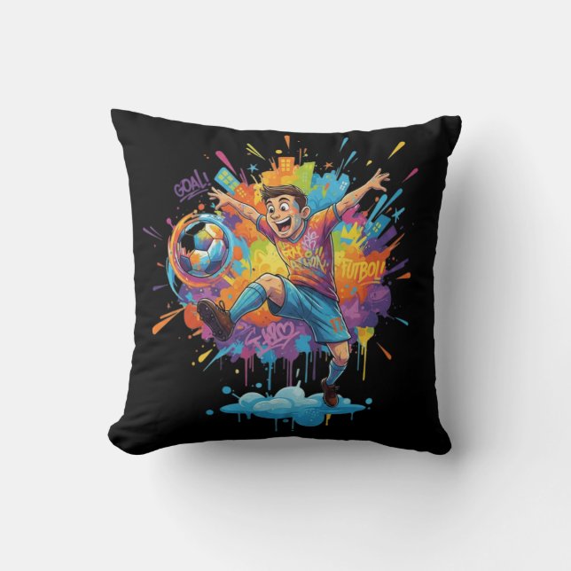 Colorful Soccer Boy Throw Pillow (Front)