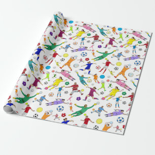 Colorful Soccer Players Pattern Wrapping Paper