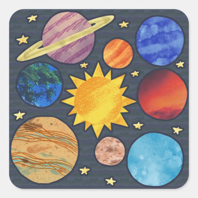 Colorful Solar System Square Sticker (Front)
