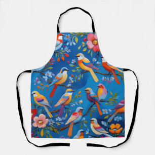 Colorful songbirds illustration apron