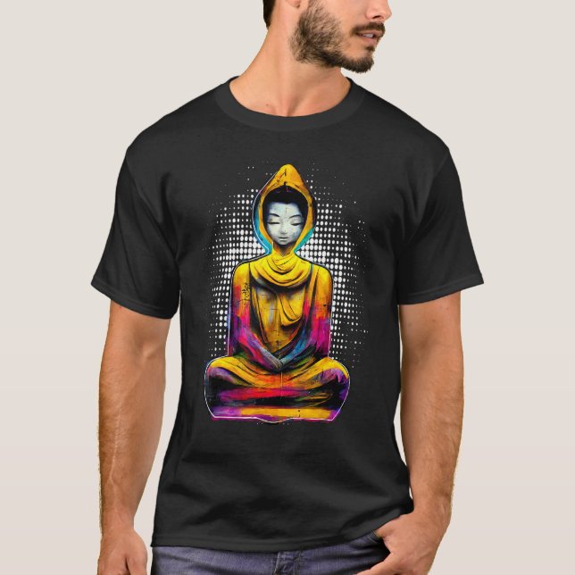 Colorful Southeast Asian Style Graffiti Buddha Med T-Shirt (Front)