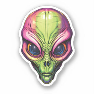 Colorful Space Alien Face Creepy Cartoon Alien