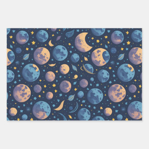 Colorful Space Themed Wrapping Paper Sheet