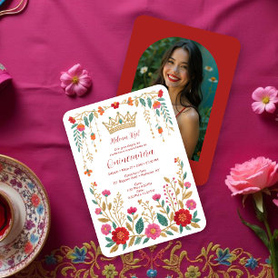 Colorful Spanish Mexican Quinces Floral Border Invitation