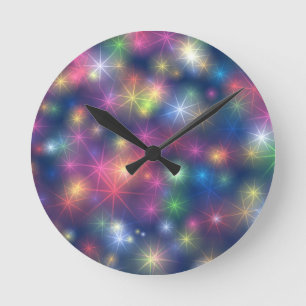 Colorful Sparkles Party Lights Round Clock