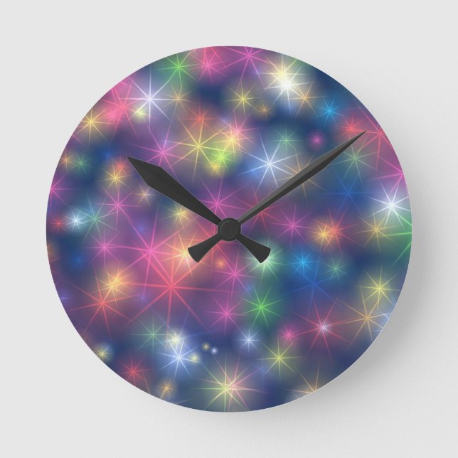 Colorful Sparkles Party Lights Round Clock (Front)