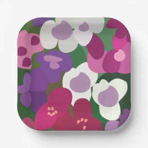 Colorful Spiderwort Flowers Floral Party Paper Plate