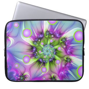 Colorful Spiral Round Shapes Abstract Fractal Art Laptop Sleeve