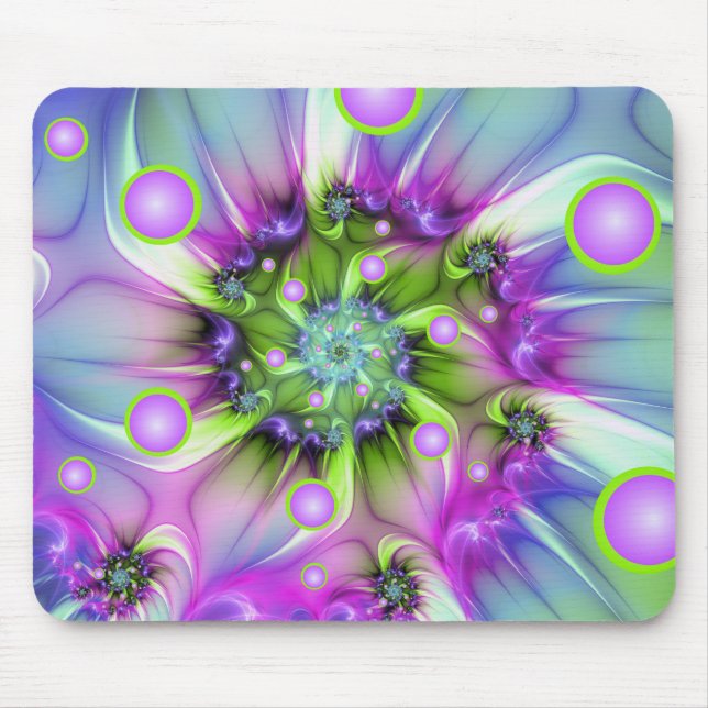 Colorful Spiral Round Shapes Abstract Fractal Art Mouse Pad (Front)