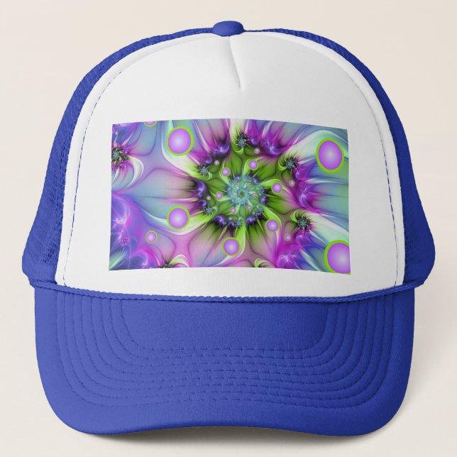 Colorful Spiral Round Shapes Abstract Fractal Art Trucker Hat (Front)