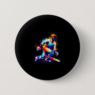 Colorful Splash Art Cricketer Tsman Cricket Bowler 2 Inch Round Button