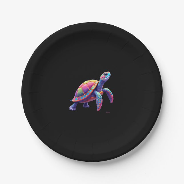 Colorful Splash Eastern Box Turtle (4) Paper Plate (Front)