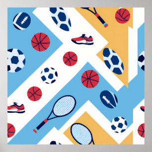 Colorful Sports Pattern – Balls, Rackets & Sneaker Poster