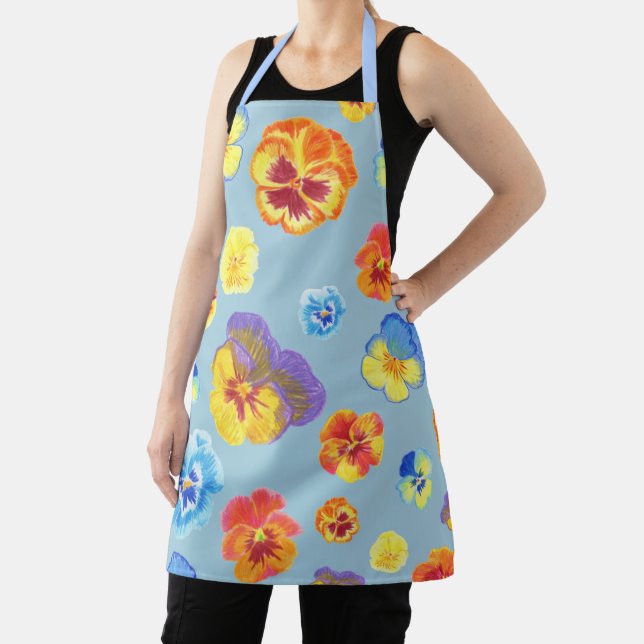 Colorful Spring Blue Pansy Flower Apron (Insitu)