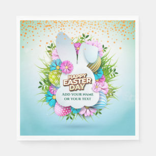 Colorful Spring Bunny Easter Eggs & Flowers Napkin