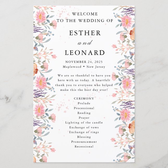 Colorful Spring Fleur sauvage Wedding Programme (Devant)