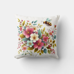 Colorful, Spring/Floral bee Throw Pillow