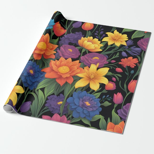 Colorful spring floral design wrapping paper (Unrolled)