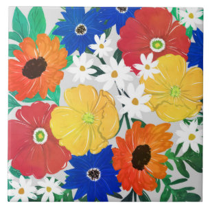 Colorful Spring Floral Hand Paint Girly Design Tile