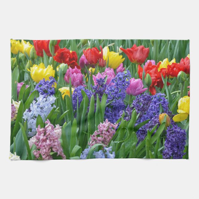 Colorful spring flower garden kitchen towel (Horizontal)