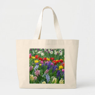 Colorful spring flower garden large tote bag