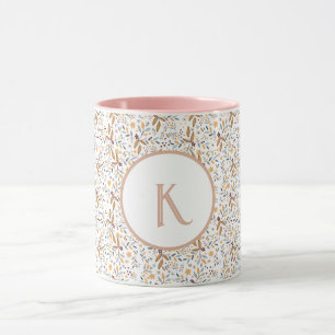 Colorful Spring Flower Pattern Monogram Mug
