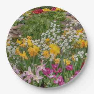 Colorful Spring Flowers in full bloom Paper Plate