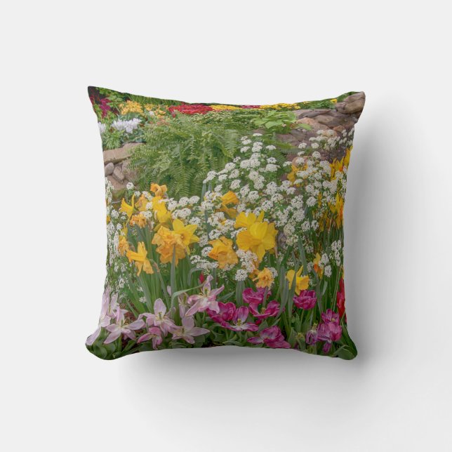 Colorful Spring Flowers in full bloom Throw Pillow (Front)