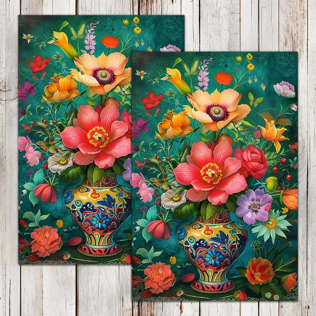 COLORFUL SPRING FLOWERS IN VASE DECOUPAGE TISSUE PAPER (COLORFUL SPRING FLOWERS IN VASE DECOUPAGE TISSUE PAPER)