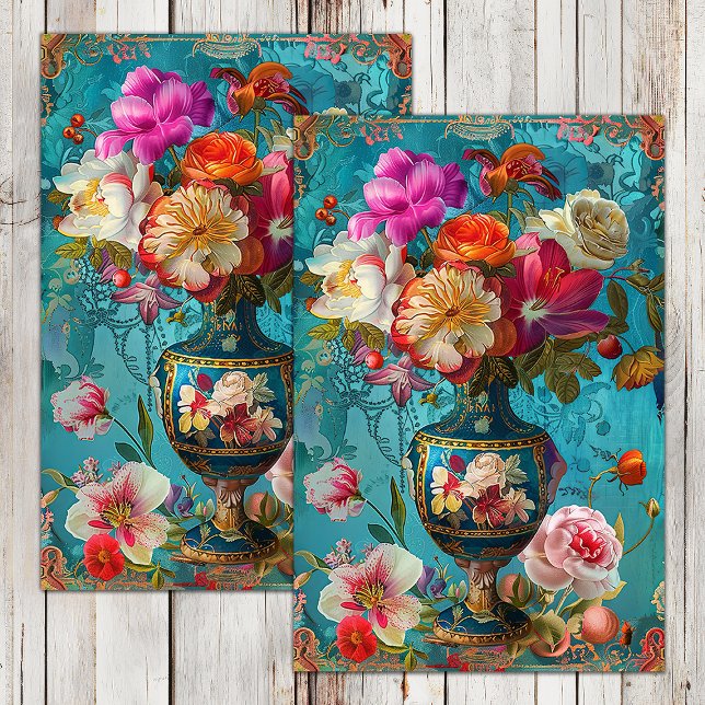 COLORFUL SPRING FLOWERS IN VASE DECOUPAGE TISSUE PAPER (COLORFUL SPRING FLOWERS IN VASE DECOUPAGE TISSUE PAPER)