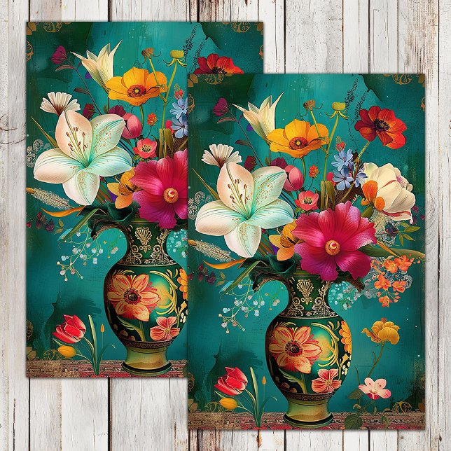 COLORFUL SPRING FLOWERS IN VASE DECOUPAGE TISSUE PAPER (COLORFUL SPRING FLOWERS IN VASE DECOUPAGE TISSUE PAPER)