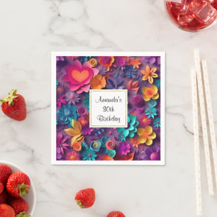 Colorful Spring Flowers Pattern Birthday Napkin