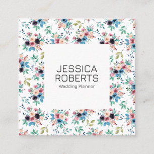 Colorful spring flowers pattern square business ca card