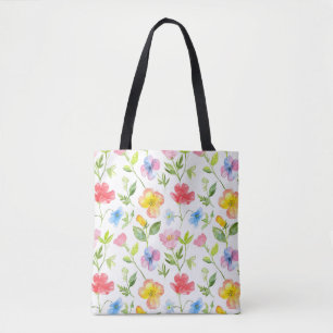 Colorful spring flowers pattern tote bag