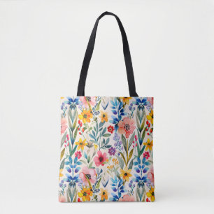 Colorful spring flowers pattern tote bag