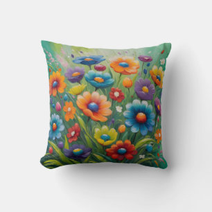 Colorful spring flowers throw pillow